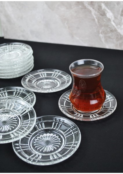 12 Adet Cam Kristal Çay Tabağı Stella Tabak