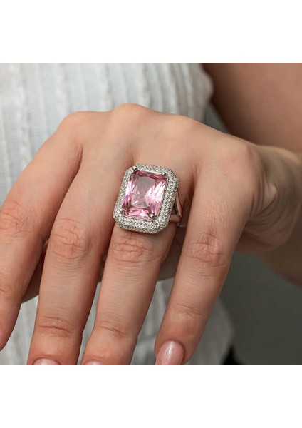 Gümüş Pembe Zirkon Taşlı Kadın Yüzük modelleri