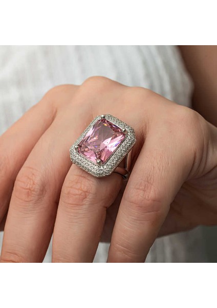 Gümüş Pembe Zirkon Taşlı Kadın Yüzük fırsatları