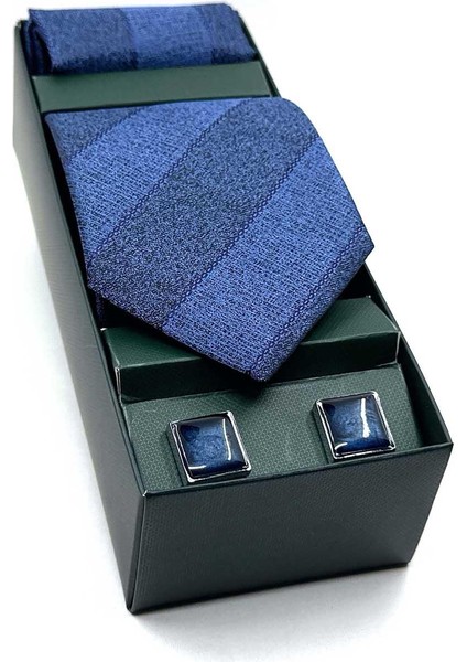 Lacivert Mendilli Kravat Lacivert Kol Düğmesi Seti OS585