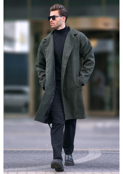 Haki Kruvaze Yaka Desenli Kaşe Kaban 7250 fiyatları