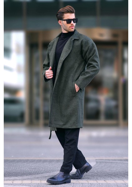 Haki Kruvaze Yaka Desenli Kaşe Kaban 7250 modelleri