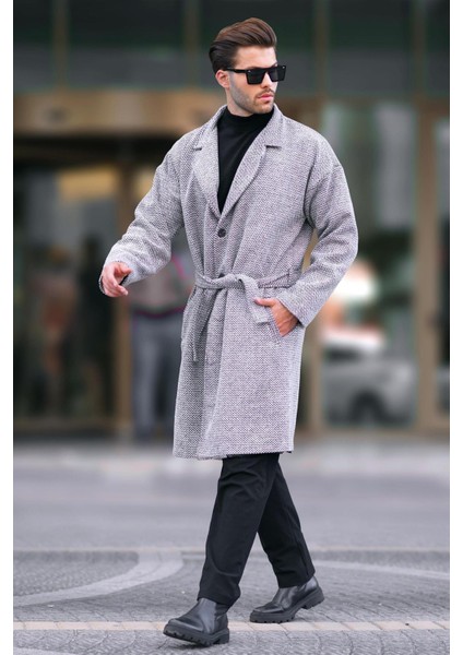 Beyaz Kruvaze Yaka Desenli Kaşe Kaban 7250 fiyatları