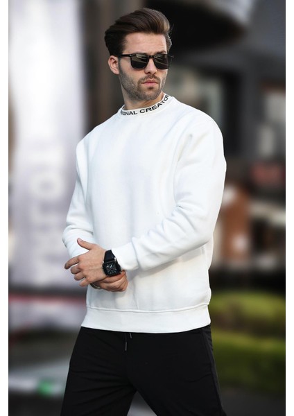 Ekru Bisiklet Yaka Şardonlu Erkek Sweatshirt 7047 modelleri