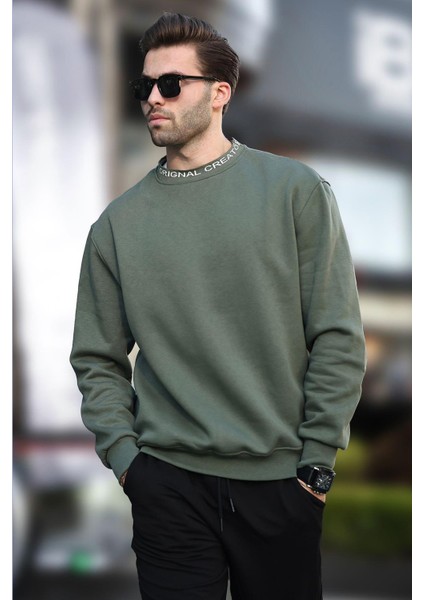 Haki Bisiklet Yaka Şardonlu Erkek Sweatshirt 7047
