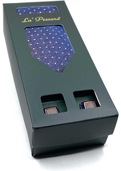 Lacivert Mendilli Kravat Kahve Kol Düğmesi Seti OS579 fiyatları