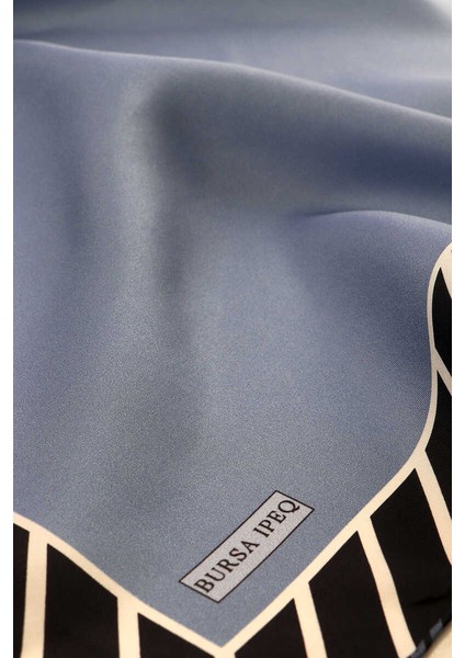 Indigo Çizgi Desen Twill Ipek Eşarp