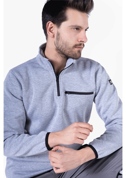 Yıldırımlar 3 İplik Dik Yakalı Fermuarlı Sweatshirt