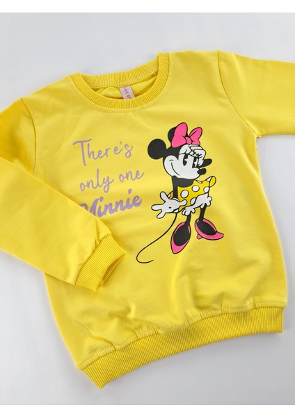 Kız Çocuk Sweatshirt Mevsimlik Minnie Mouse Baskılı Pembe ve Sarı Renk Seçenekleri Premium Kalite fiyatları