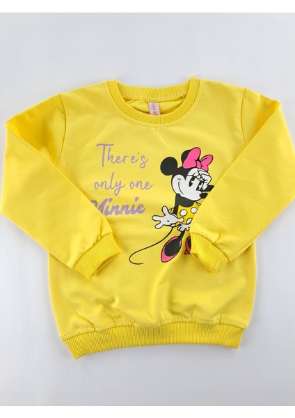 Kız Çocuk Sweatshirt Mevsimlik Minnie Mouse Baskılı Pembe ve Sarı Renk Seçenekleri Premium Kalite modelleri