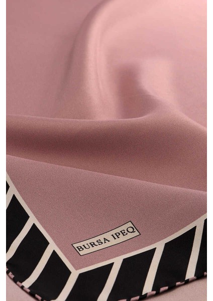 Gül Kurusu Çizgi Desen Twill Ipek Eşarp