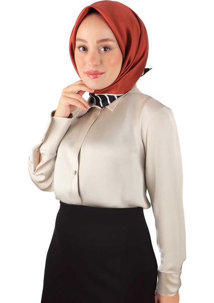 Bordo Çizgi Desen Twill Ipek Eşarp