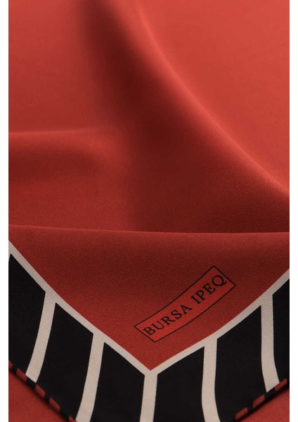 Bordo Çizgi Desen Twill Ipek Eşarp