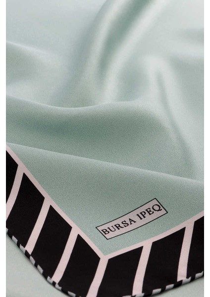 Mint Çizgi Desen Twill Ipek Eşarp