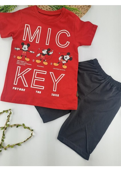 Erkek Çocuk Tişort Şort Ikili Takım Yazlık Mickey Mouse Baskılı Pamuklu