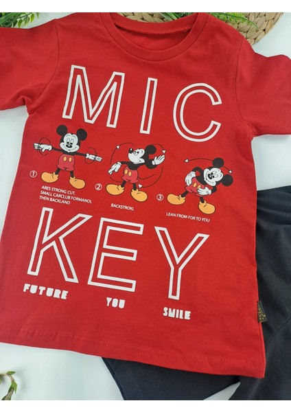Erkek Çocuk Tişort Şort Ikili Takım Yazlık Mickey Mouse Baskılı Pamuklu fiyatları