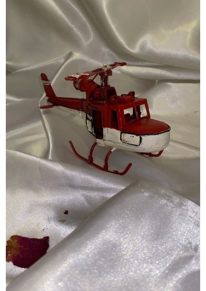 Metal Heopter Dekoratif Maket El Yapımı Oyuncak Kırmızı Beyaz