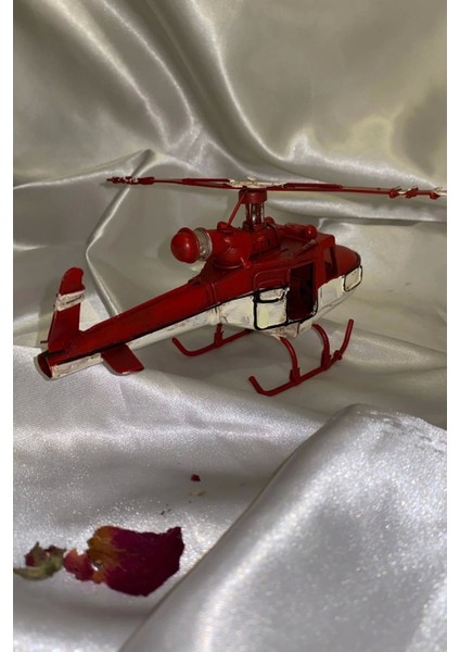 Metal Heopter Dekoratif Maket El Yapımı Oyuncak Kırmızı Beyaz