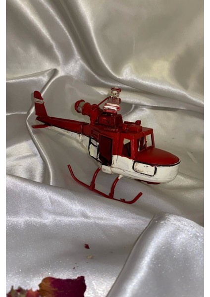 Metal Heopter Dekoratif Maket El Yapımı Oyuncak Kırmızı Beyaz