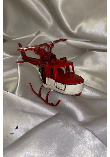 Metal Heopter Dekoratif Maket El Yapımı Oyuncak Kırmızı Beyaz