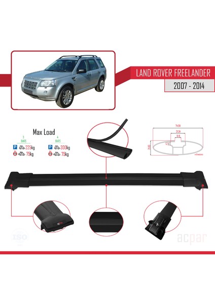 Land Rover Freelander 2007-2014 Arası ile Uyumlu Fly Model Ara Atkı Tavan Barı Siyah 3 Adet Bar modelleri
