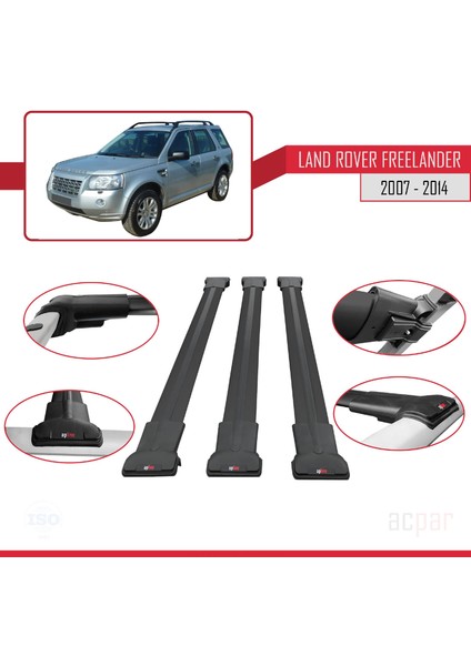 Land Rover Freelander 2007-2014 Arası ile Uyumlu Fly Model Ara Atkı Tavan Barı Siyah 3 Adet Bar fırsatları