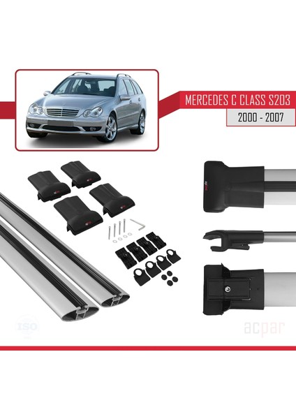 Mercedes C Class (S203) 2000-2007 Arası ile Uyumlu Fly Model Ara Atkı Tavan Barı Gri 2 Adet