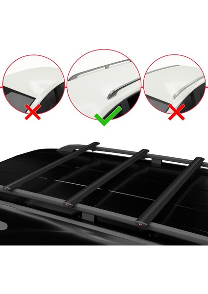 Mitsubishi Airtrek 2001-2008 Arası ile Uyumlu Basıc Model Universal Ara Atkı Tavan Barı Siyah 3 Adet