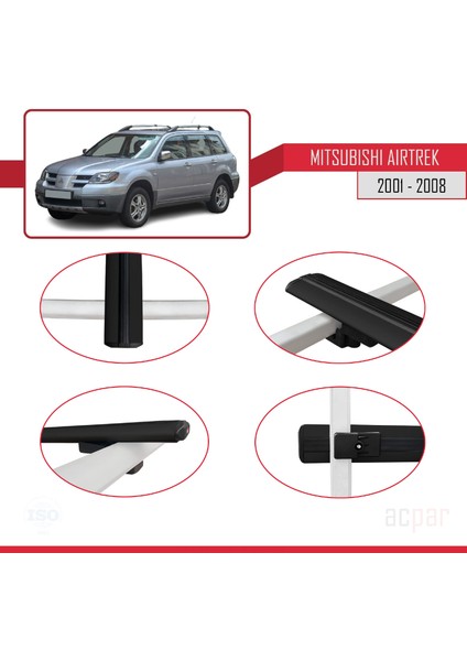 Mitsubishi Airtrek 2001-2008 Arası ile Uyumlu Basıc Model Universal Ara Atkı Tavan Barı Siyah 3 Adet