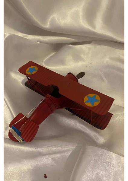 Metal Uçak Dekoratif Maket El Yapımı Oyuncak Teyyare Planör Kırmızı