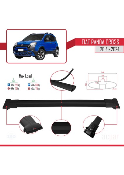 Fiat Panda Cross 2014 ve Sonrası ile Uyumlu Fly Model Ara Atkı Tavan Barı Siyah 3 Adet fırsatları