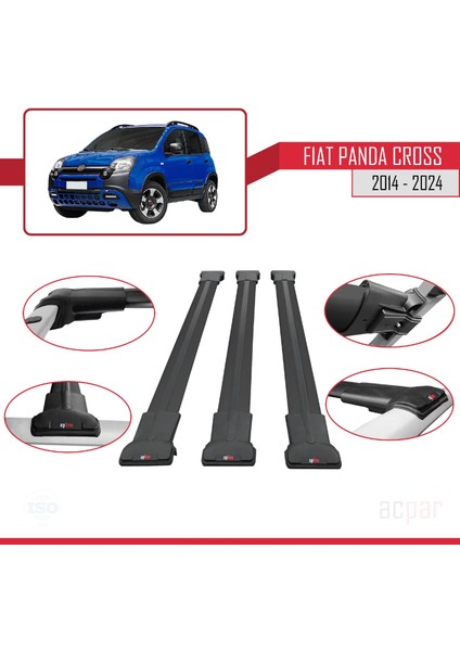 Fiat Panda Cross 2014 ve Sonrası ile Uyumlu Fly Model Ara Atkı Tavan Barı Siyah 3 Adet indirimleri