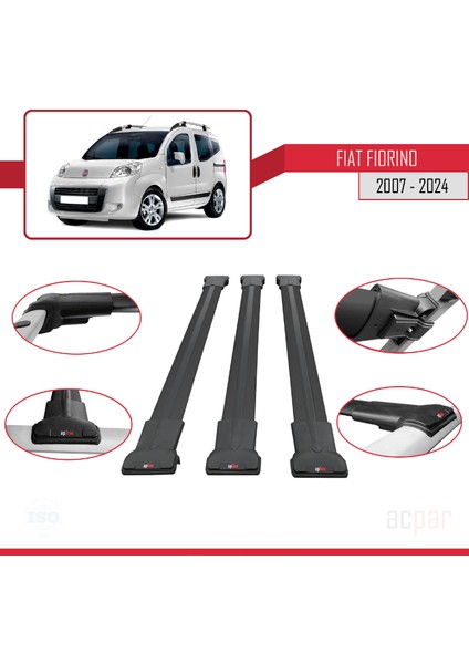 Fiat Fiorino 2007 ve Sonrası ile Uyumlu Fly Model Ara Atkı Tavan Barı Siyah 3 Adet Bar fırsatları