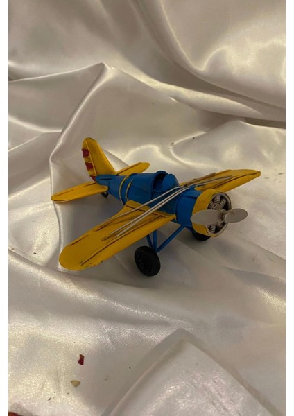 Metal Uçak Dekoratif Maket El Yapımı Oyuncak Teyyare Planör Sarı Lacivert Fenerbahçe Sarı Kanarya