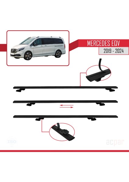 Mercedes Eqv (W447) 2019 ve Sonrası ile Uyumlu Basıc Model Ara Atkı Tavan Barı Siyah 4 Adet Bar indirimleri