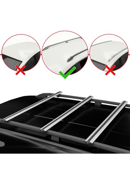 Mitsubishi Airtrek 2001-2008 Arası ile Uyumlu Basıc Model Universal Ara Atkı Tavan Barı Gri 3 Adet
