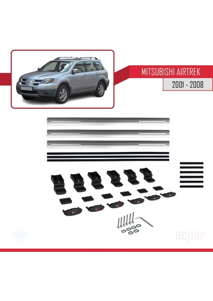 Mitsubishi Airtrek 2001-2008 Arası ile Uyumlu Basıc Model Universal Ara Atkı Tavan Barı Gri 3 Adet