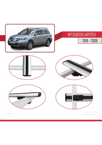 Mitsubishi Airtrek 2001-2008 Arası ile Uyumlu Basıc Model Universal Ara Atkı Tavan Barı Gri 3 Adet