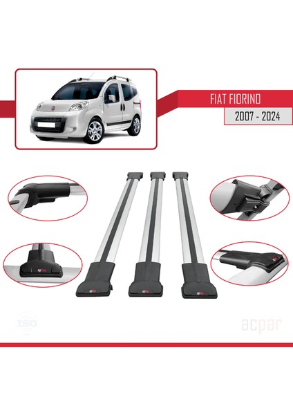 Fiat Fiorino 2007 ve Sonrası ile Uyumlu Fly Model Ara Atkı Tavan Barı Gri 3 Adet Bar