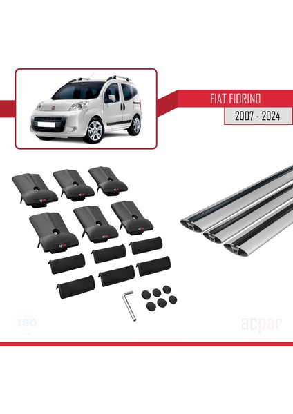 Fiat Fiorino 2007 ve Sonrası ile Uyumlu Fly Model Ara Atkı Tavan Barı Gri 3 Adet Bar