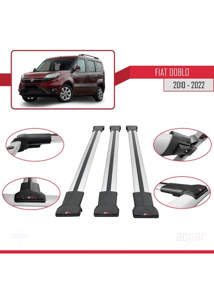 Fiat Doblo 2010-2022 Arası ile Uyumlu Fly Model Ara Atkı Tavan Barı Gri 3 Adet Bar fırsatları