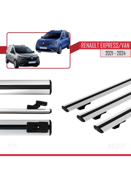 Renault Express 2021 ve Sonrası ile Uyumlu Basıc Model Ara Atkı Tavan Barı Gri 3 Adet modelleri