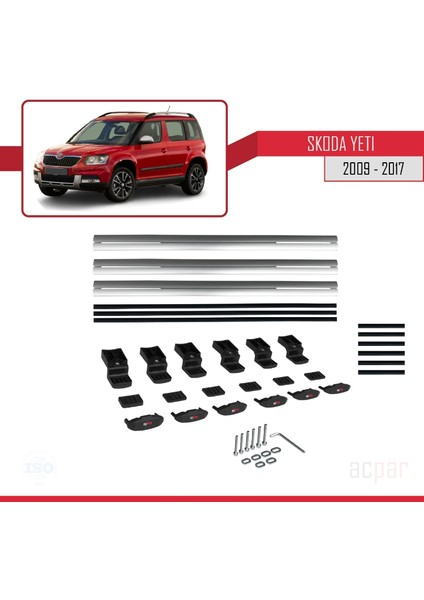 Skoda Yeti 2009-2017 Arası  ile Uyumlu Basıc Model Universal Ara Atkı Tavan Barı Gri 3 Adet