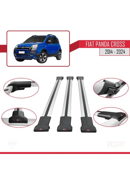 Fiat Panda Cross 2014 ve Sonrası ile Uyumlu Fly Model Ara Atkı Tavan Barı Gri  3 Adet