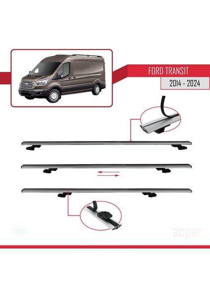 Ford Transit 2014 ve Sonrası ile Uyumlu Basıc Model Ara Atkı Tavan Barı Gri 4 Adet indirimleri