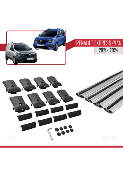 Renault Express 2021 ve Sonrası ile Uyumlu Fly Model Ara Atkı Tavan Barı Gri 4 Adet
