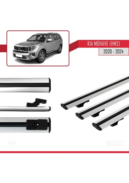 Kia Mohave (Hm2) 2020 ve Sonrası ile Uyumlu Basıc Model Universal Ara Atkı Tavan Barı Gri 3 Adet