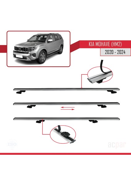 Kia Mohave (Hm2) 2020 ve Sonrası ile Uyumlu Basıc Model Universal Ara Atkı Tavan Barı Gri 3 Adet