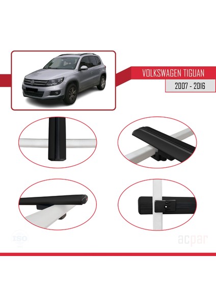 Volkswagen Tiguan 2007-2016 Arası ile Uyumlu Basıc Model Ara Atkı Tavan Barı Siyah 3 Adet