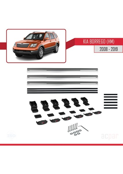 Kia Borrego (Hm) 2008-2019 Arası ile Uyumlu Basıc Model Universal Ara Atkı Tavan Barı Gri 3 Adet modelleri
